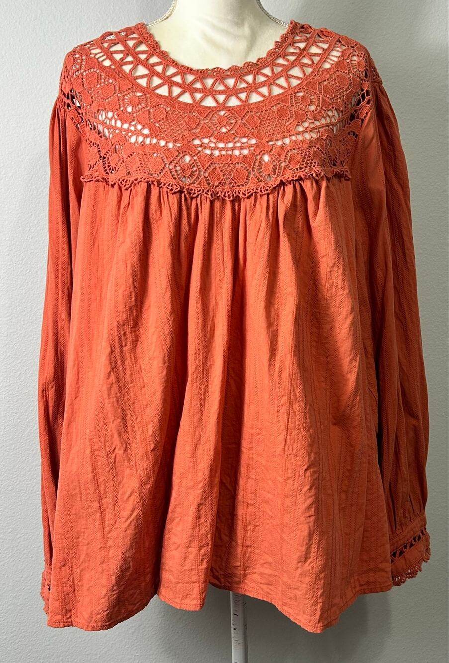 Torrid Apricot Brandy Cotton Lace Trim Blouse Top Size 4 4X Boho Plus